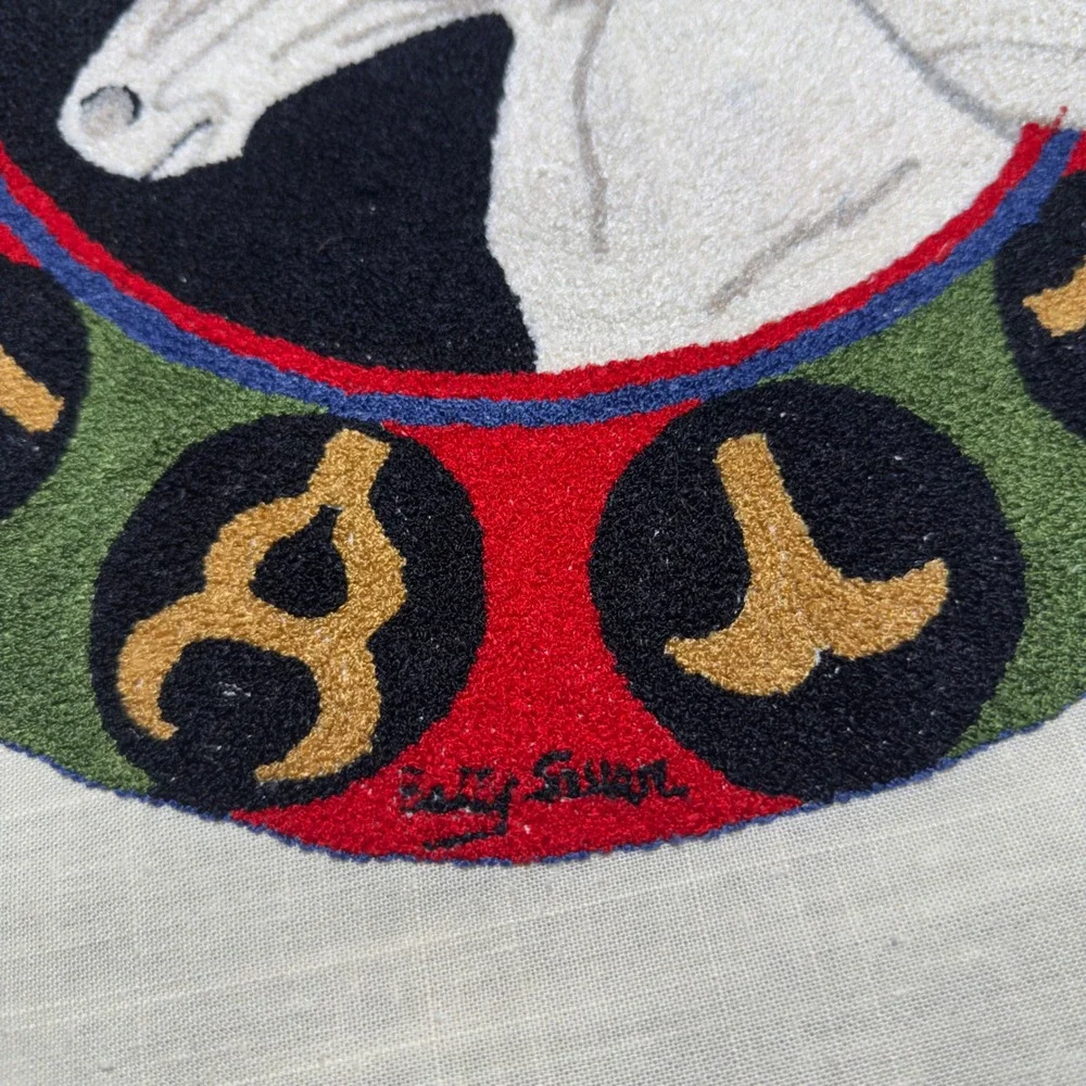 VTG 1981 Crewel Punch Needle Zodiac Unicorn Art OS Cream Astrology Celestial